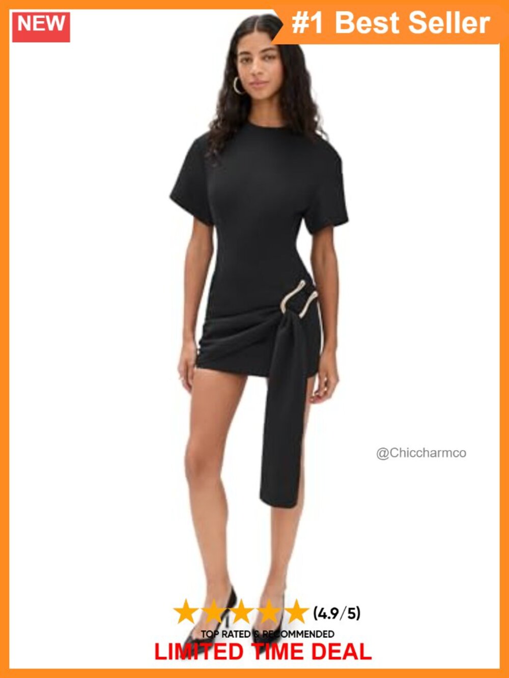 Women's Mini Dress Stretch Crepe Draped Waist Padded Shoulder Casual